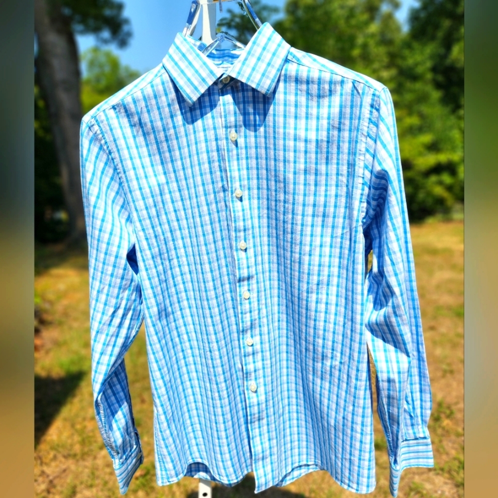 MICHAEL Michael Kors Blue Plaid Mens Dress Shirt- 16.5 neck and 34/35 sleeves